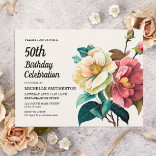 Red White Roses Women's 50th Birthday Invitation Postcard