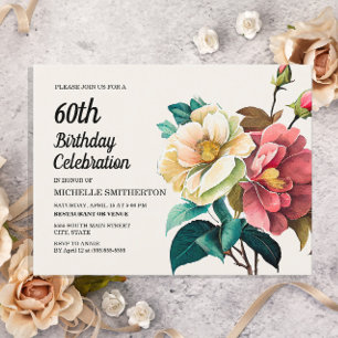 Red White Roses Women's 60th Birthday Invitation Postcard