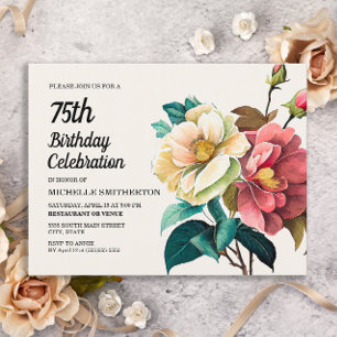Red White Roses Women's 75th Birthday Invitation Postcard