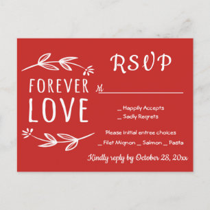 Red & White RSVP Laurel Leaves Wedding Party Invitation Postcard