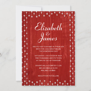 Red White Rustic Country Wood Wedding Invitations