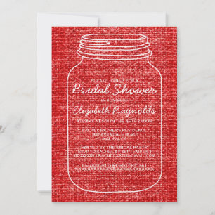 Red White Rustic Mason Jar Bridal Shower Invites
