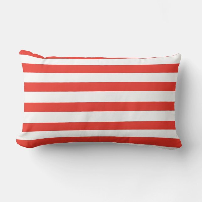 Red White Sailor Stripes Lumbar Cushion (Front)