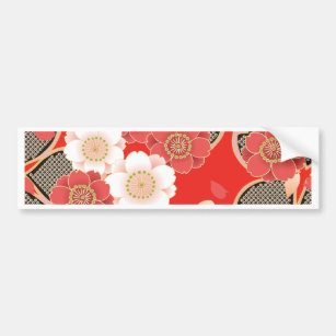 Red & White Sakura Japanese Kimono Bumper Sticker