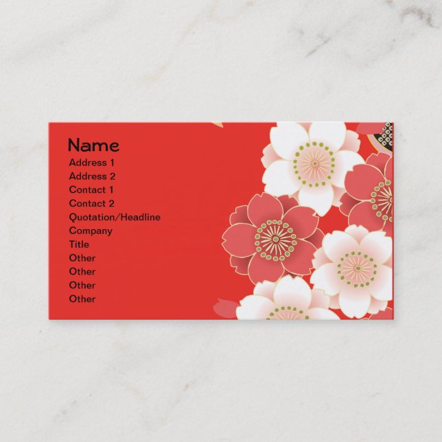 Red & White Sakura Japanese Kimono Business Card (Front)