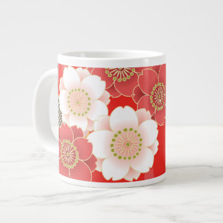 Red & White Sakura Japanese Kimono Large Coffee Mug