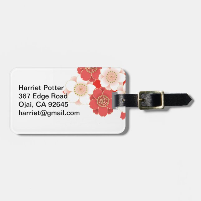Red & White Sakura Japanese Kimono Luggage Tag (Front Horizontal)