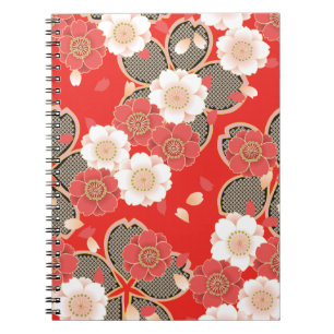 Red & White Sakura Japanese Kimono Notebook