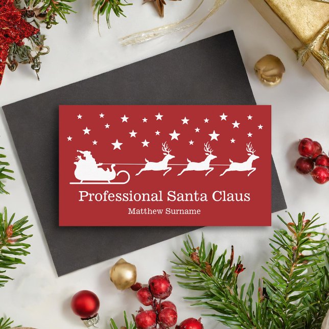 Red White Santa Sleigh Professional Santa Service Business Card (Creator Uploaded)