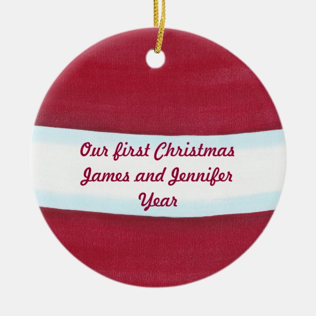 Red White Santa Waist Our First Christmas Ornament (Front)