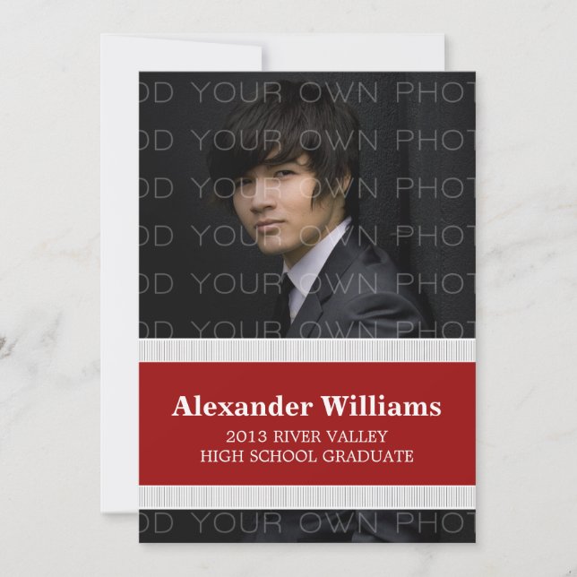 Red/White School Colour Stripes Grad Invite (Front)