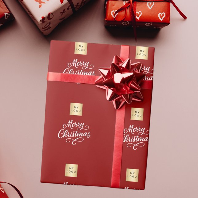 Red white script business Christmas Wrapping Paper (Creator Uploaded)
