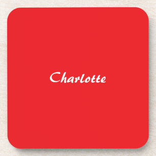 Red White Script Elegant Minimalist Modern Name Coaster