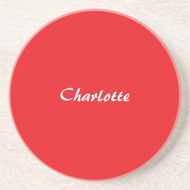 Red White Script Elegant Minimalist Modern Name Coaster (Front)