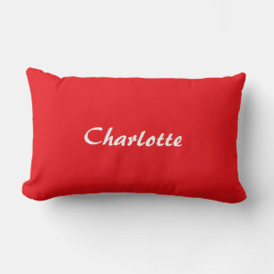 Red White Script Elegant Minimalist Modern Name Lumbar Cushion