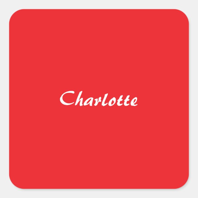 Red White Script Elegant Minimalist Modern Name Square Sticker (Front)