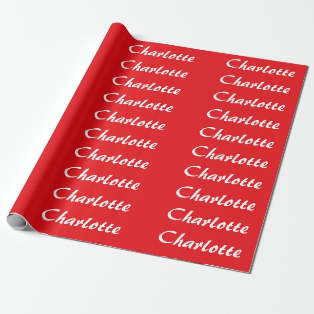 Red White Script Elegant Minimalist Modern Name Wrapping Paper (Unrolled)