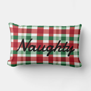 Red White Script Lettering Naughty or Nice Lumbar Cushion