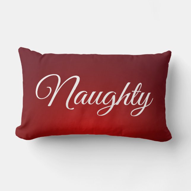 Red White Script Lettering Naughty or Nice Lumbar Cushion (Front)