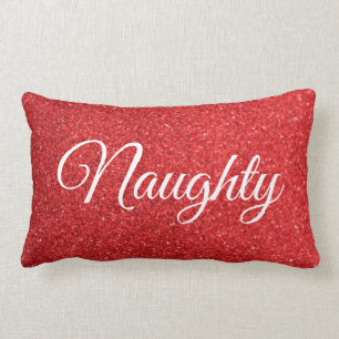 Red White Script Lettering Naughty or Nice Lumbar Cushion