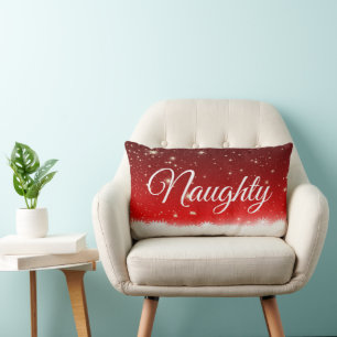 Red White Script Lettering Naughty or Nice Lumbar Cushion