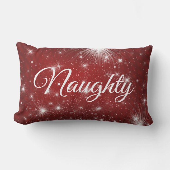 Red White Script Lettering Naughty or Nice Lumbar Cushion (Front)