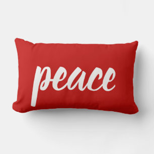 Red White Script Lettering Peace Festive Christmas Lumbar Cushion