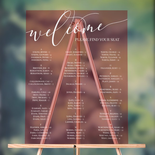 Red White Script Welcome Seating Chart Any Event (Neutral)