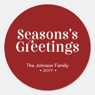 Red & White Seasons Greeting Christmas Holiday Cla Classic Round Sticker