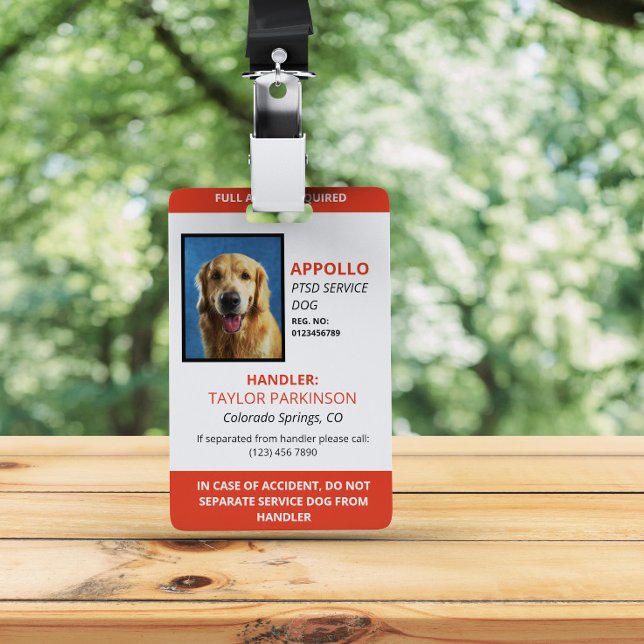 Red White Service Dog Photo ID ID Badge (Creator Uploaded)
