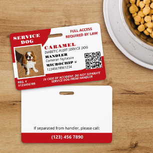 Red White Service Dog Photo ID QR Code Badge