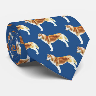 Red & White Siberian Husky Neck Tie