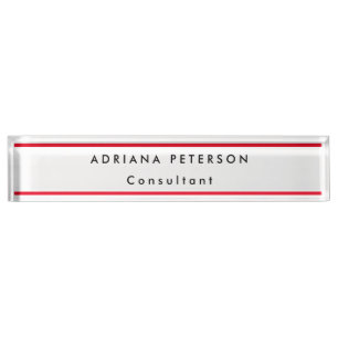 Red White Simple Legible Name Profession Nameplate