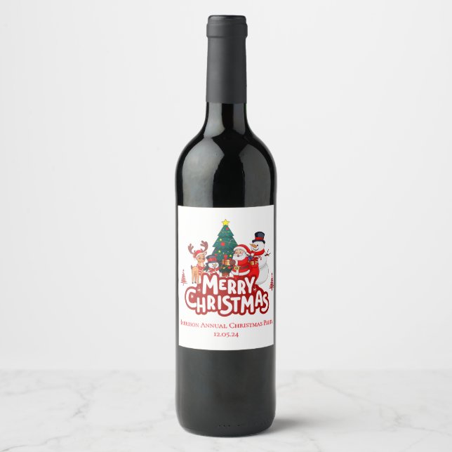 Red & White Simple Merry Christmas Wine Label (Front)