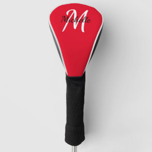 Red & White Simple Monogram Classic Trendy Golf Head Cover