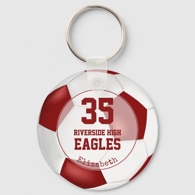 red white simple soccer ball girl team spirit key ring (Front)