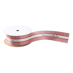 Red/White Simple Stripes Pattern Happy Birthday Satin Ribbon