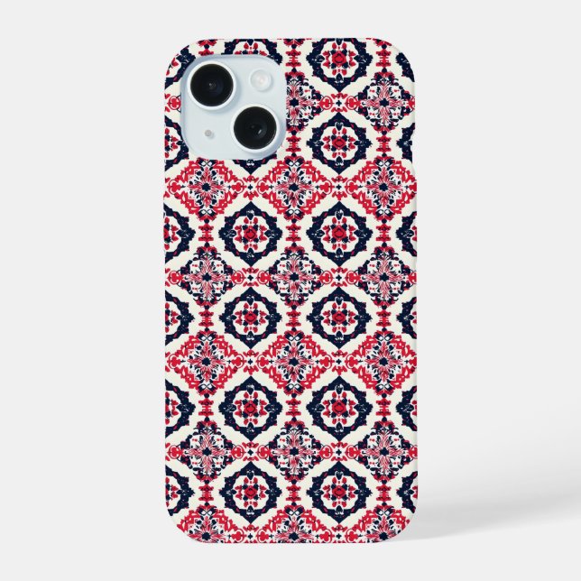 Red White Slavic Pattern iPhone 15 Case (Back)