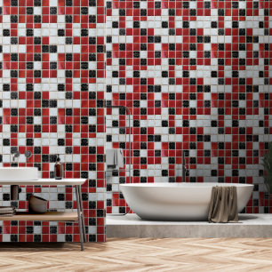 Red White Small Tile Pattern Wallpaper