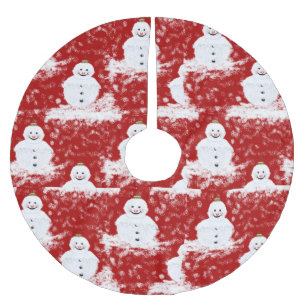 Red White Smiling Snowman Christmas Holiday Brushed Polyester Tree Skirt