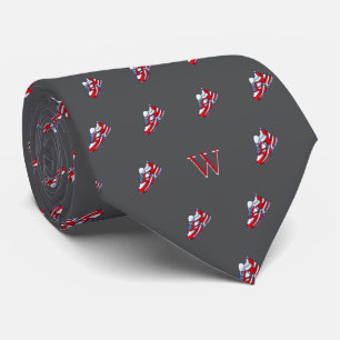Red White Sneaker Collector Monogram Initial Grey Tie