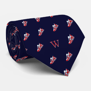 Red White Sneakers Monogram Initial Midnight Blue Tie