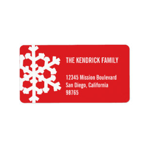 Red white snow flake modern chic return address label