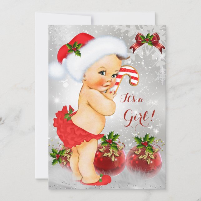 Red White Snow Green Christmas Baby Shower Girl Invitation (Front)