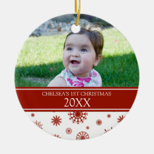 Red White Snow Photo Baby's 1st Christmas Ornament