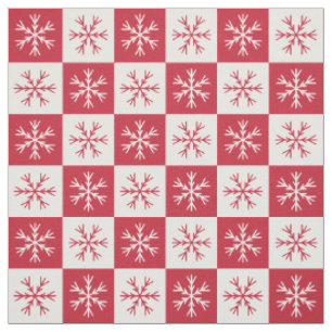Red White Snowflake Checkered Pattern Fabric