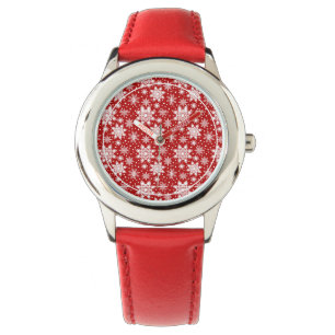 Red & White Snowflake Christmas Classic Pattern  Watch