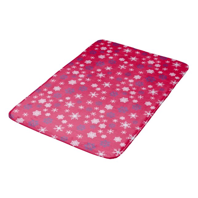 Red White Snowflake Christmas Pattern Bath Mat (Angled)
