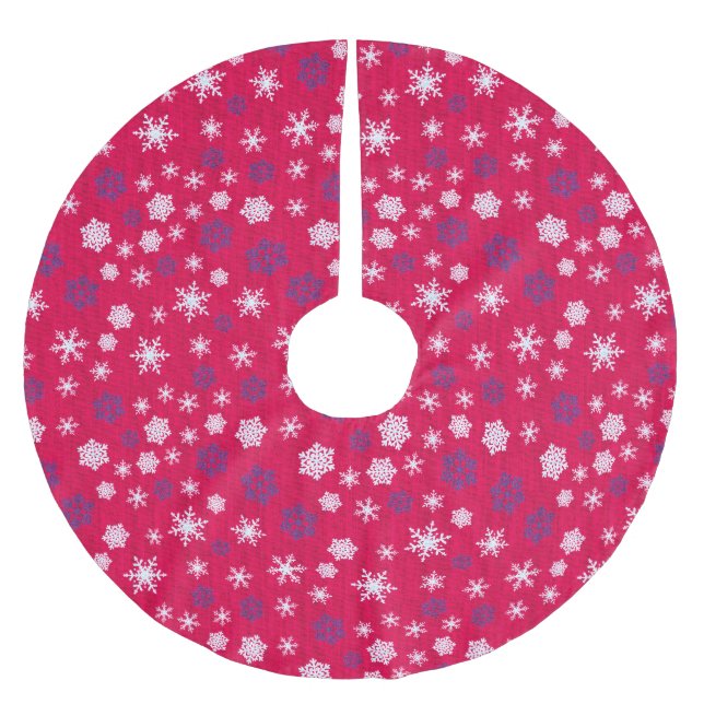 Red White Snowflake Christmas Pattern Brushed Polyester Tree Skirt (Front)