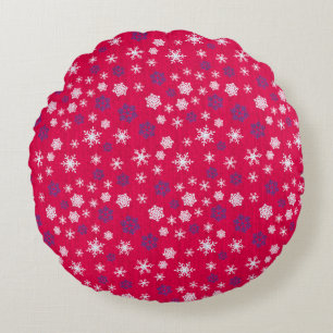 Red White Snowflake Christmas Pattern Round Cushion